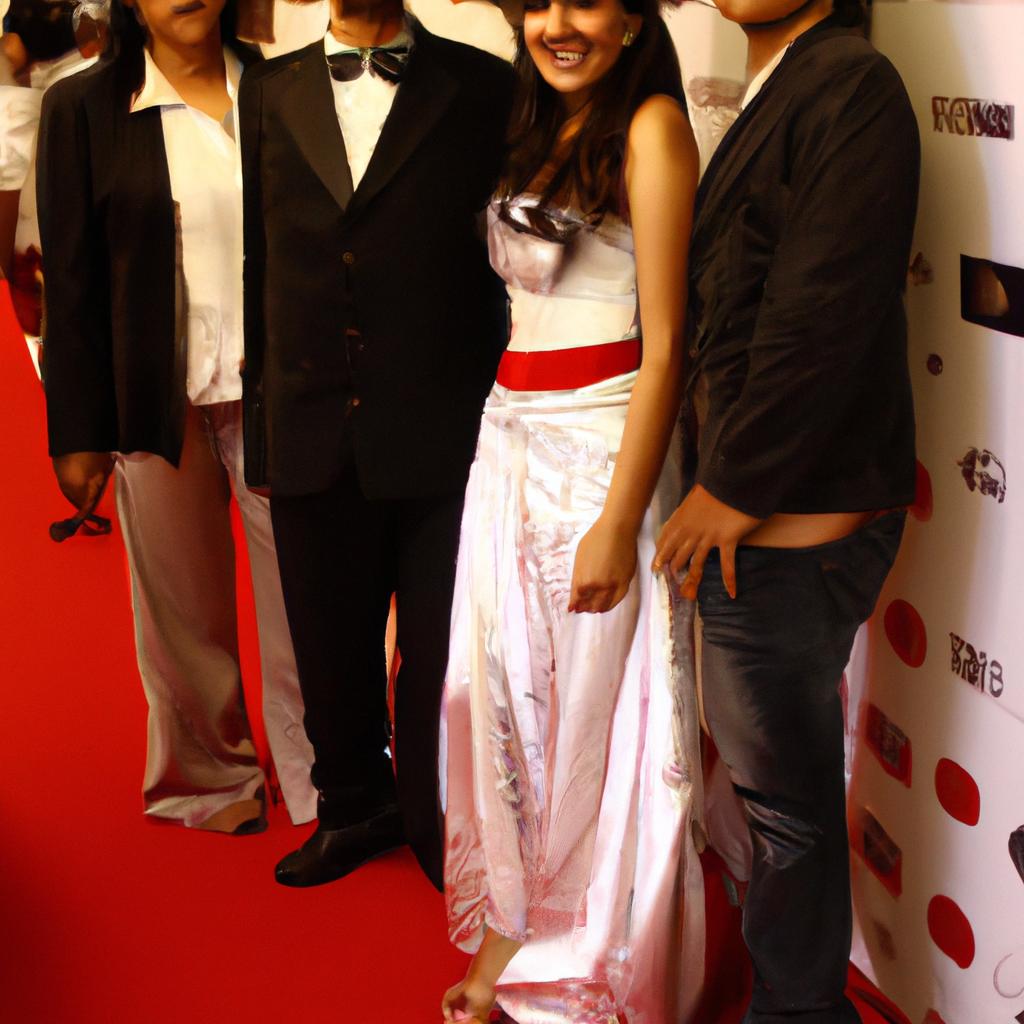 Celebrities posing on red carpet